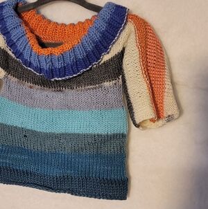 Striped Hand-Knit Cowl Neck Baby Sweater by Gibson Girl Knits